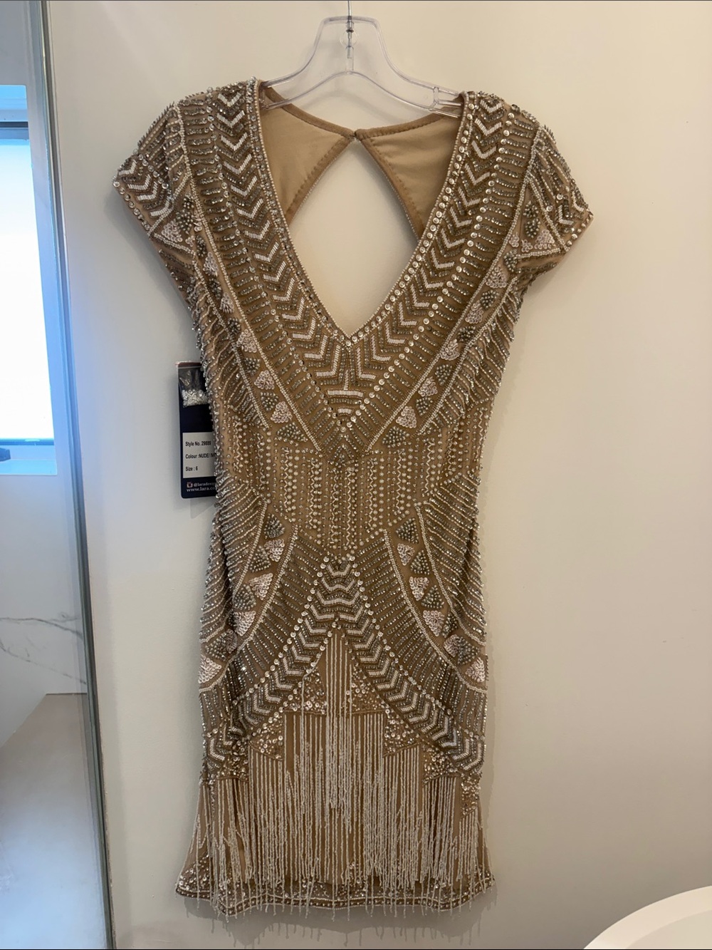LARA Gold Beaded Fringe Mini Dress